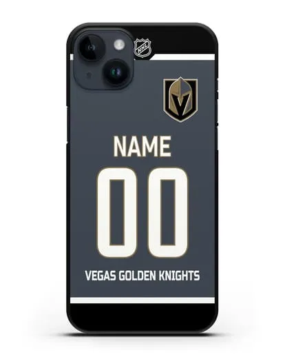 Чехол ХК Вегас Голден Найтс с фамилией и номером серая форма силиконовый для iPhone 14 Plus