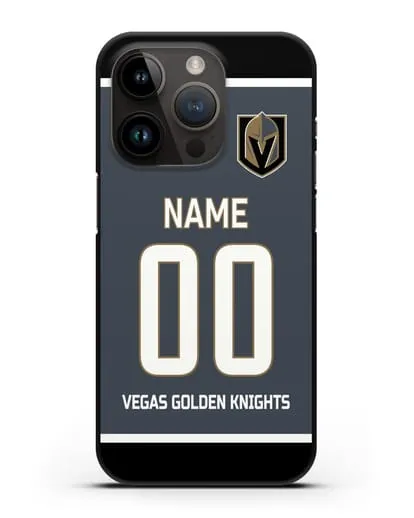 Чехол ХК Вегас Голден Найтс с фамилией и номером серая форма силиконовый для iPhone 14 Pro