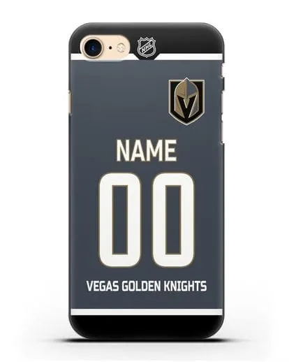 Чехол ХК Вегас Голден Найтс с фамилией и номером серая форма силиконовый для iPhone 8