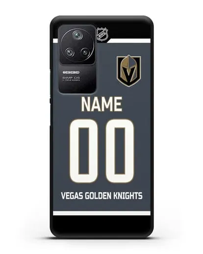 Чехол ХК Вегас Голден Найтс с фамилией и номером серая форма силиконовый для Xiaomi Poco F4