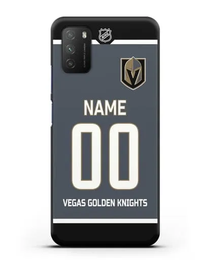 Чехол ХК Вегас Голден Найтс с фамилией и номером серая форма силиконовый для Xiaomi Poco M3