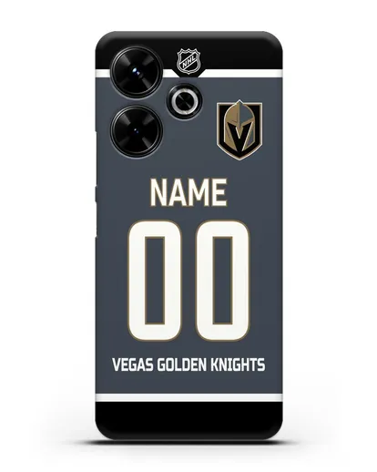 Чехол ХК Вегас Голден Найтс с фамилией и номером серая форма силиконовый для Xiaomi Poco M6