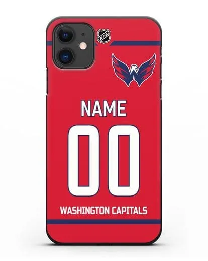 Чехол ХК Вашингтон Кэпиталз с фамилией и номером красная форма силиконовый для iPhone 11