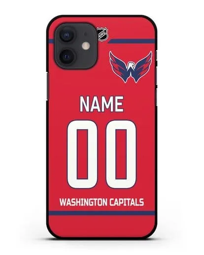 Чехол ХК Вашингтон Кэпиталз с фамилией и номером красная форма силиконовый для iPhone 12