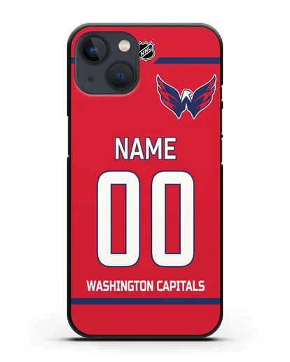 Чехол ХК Вашингтон Кэпиталз с фамилией и номером красная форма силиконовый для iPhone 13