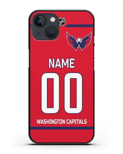 Чехол ХК Вашингтон Кэпиталз с фамилией и номером красная форма силиконовый для iPhone 13 Mini