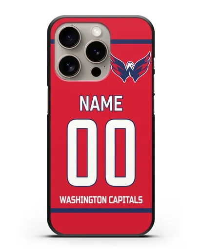 Чехол ХК Вашингтон Кэпиталз с фамилией и номером красная форма силиконовый для iPhone 15 Pro