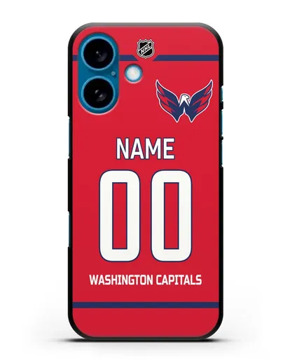 Чехол ХК Вашингтон Кэпиталз с фамилией и номером красная форма силиконовый для iPhone 16