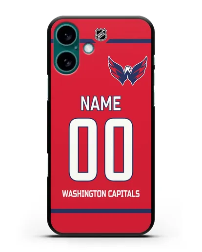 Чехол ХК Вашингтон Кэпиталз с фамилией и номером красная форма силиконовый для iPhone 16 Plus