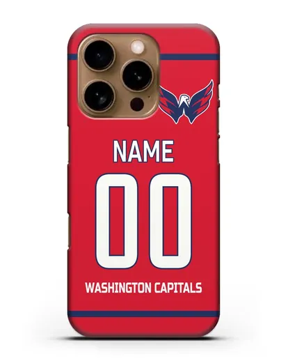 Чехол ХК Вашингтон Кэпиталз с фамилией и номером красная форма силиконовый для iPhone 16 Pro
