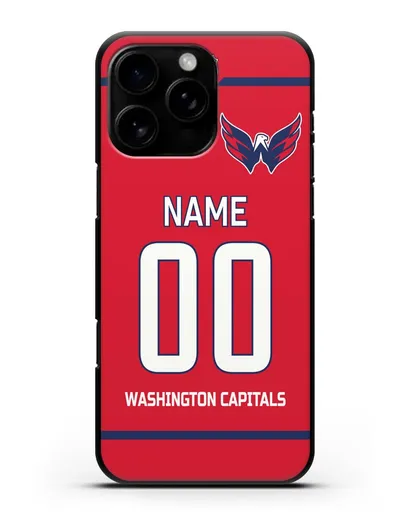 Чехол ХК Вашингтон Кэпиталз с фамилией и номером красная форма силиконовый для iPhone 16 Pro Max