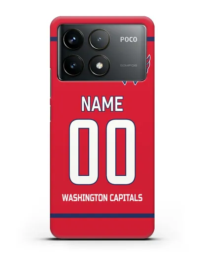 Чехол ХК Вашингтон Кэпиталз с фамилией и номером красная форма силиконовый для Xiaomi Poco F6 Pro