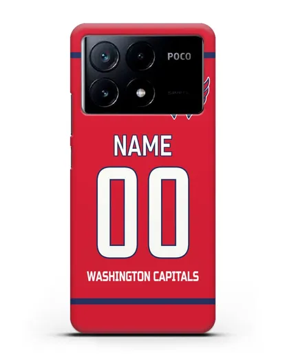Чехол ХК Вашингтон Кэпиталз с фамилией и номером красная форма силиконовый для Xiaomi Poco X6 Pro