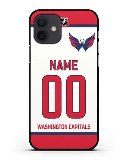 Чехол ХК Вашингтон Кэпиталз с фамилией и номером белая форма силиконовый для iPhone 12