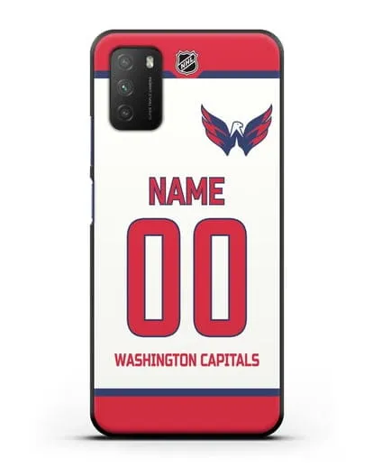 Чехол ХК Вашингтон Кэпиталз с фамилией и номером белая форма силиконовый для Xiaomi Poco M3