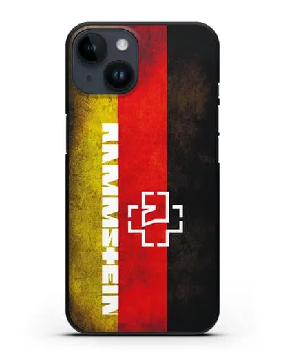 Чехол с логотипом Rammstein на фоне немецкого флага силиконовый для iPhone 14