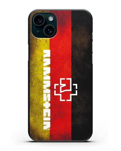 Чехол с логотипом Rammstein на фоне немецкого флага силиконовый для iPhone 15 Plus
