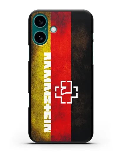 Чехол с логотипом Rammstein на фоне немецкого флага силиконовый для iPhone 16 Plus