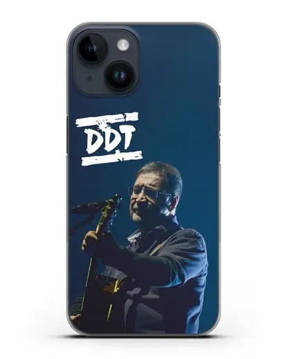 Чехол с логотипом ДДТ и фотографией Юрия Шевчука силиконовый для iPhone 14