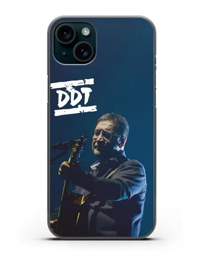 Чехол с логотипом ДДТ и фотографией Юрия Шевчука силиконовый для iPhone 15 Plus