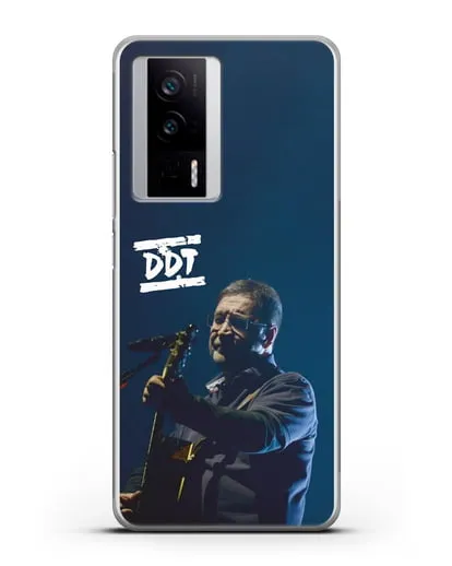 Чехол с логотипом ДДТ и фотографией Юрия Шевчука силиконовый для Xiaomi Poco F5 Pro