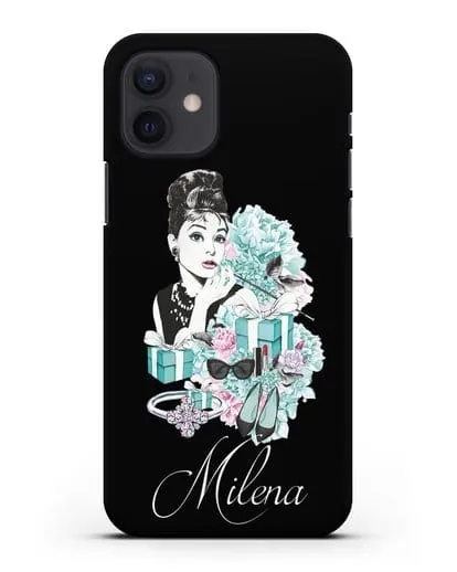 Именной чехол с иллюстрацией Одри Хепберн силиконовый для iPhone 12