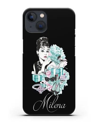 Именной чехол с иллюстрацией Одри Хепберн силиконовый для iPhone 13