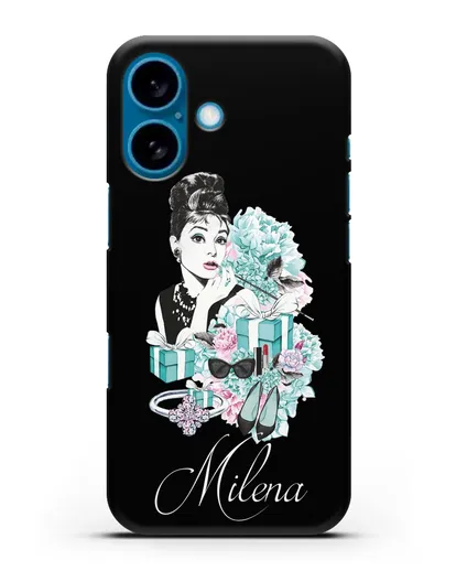 Именной чехол с иллюстрацией Одри Хепберн силиконовый для iPhone 16