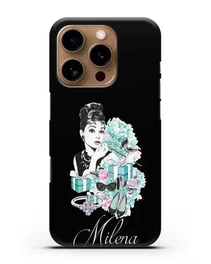 Именной чехол с иллюстрацией Одри Хепберн силиконовый для iPhone 16 Pro
