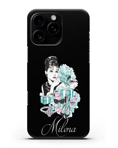 Именной чехол с иллюстрацией Одри Хепберн силиконовый для iPhone 16 Pro Max