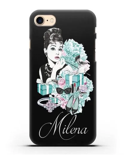 Именной чехол с иллюстрацией Одри Хепберн силиконовый для iPhone 8