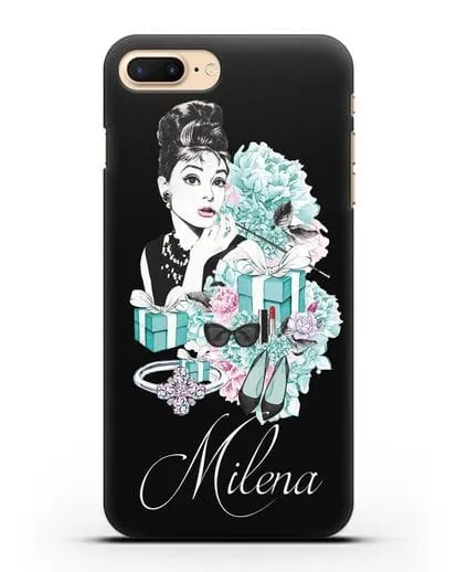 Именной чехол с иллюстрацией Одри Хепберн силиконовый для iPhone 8 Plus