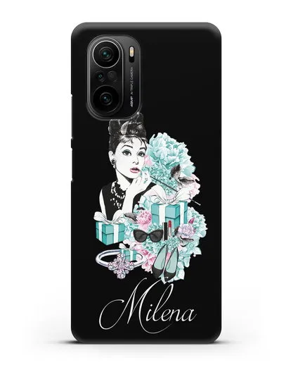 Именной чехол с иллюстрацией Одри Хепберн силиконовый для Xiaomi Poco F3