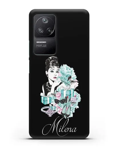 Именной чехол с иллюстрацией Одри Хепберн силиконовый для Xiaomi Poco F4