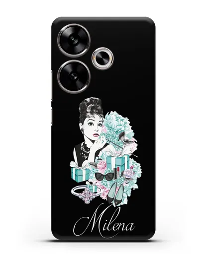 Именной чехол с иллюстрацией Одри Хепберн силиконовый для Xiaomi Poco F6