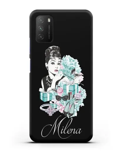 Именной чехол с иллюстрацией Одри Хепберн силиконовый для Xiaomi Poco M3