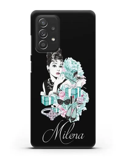 Именной чехол с иллюстрацией Одри Хепберн силиконовый для Samsung Galaxy A53