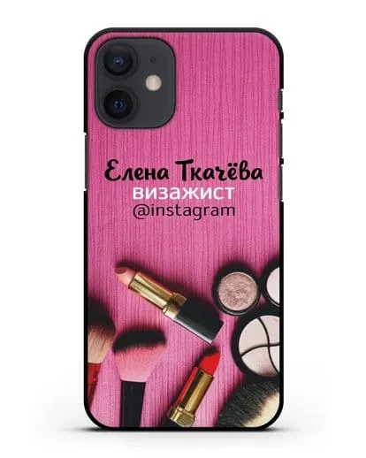Чехол с изображением Визажист с фамилией и профилем инстаграм силиконовый для iPhone 12 mini