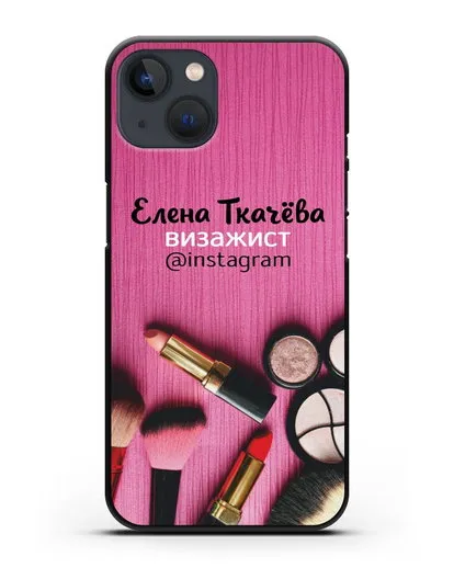 Чехол с изображением Визажист с фамилией и профилем инстаграм силиконовый для iPhone 13