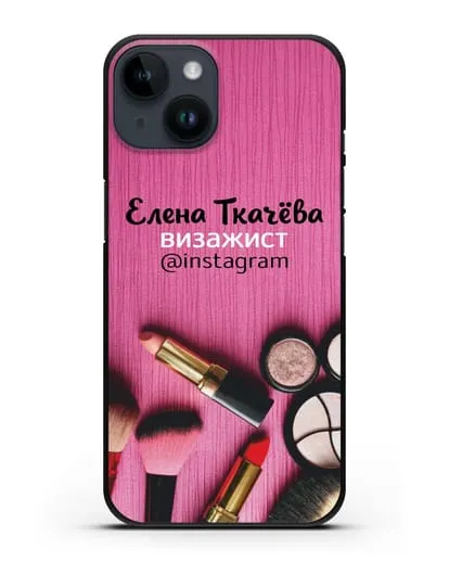 Чехол с изображением Визажист с фамилией и профилем инстаграм силиконовый для iPhone 14