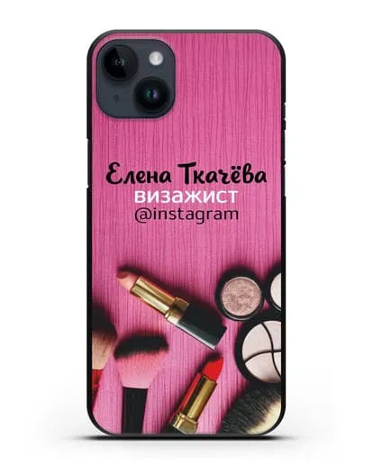 Чехол с изображением Визажист с фамилией и профилем инстаграм силиконовый для iPhone 14 Plus