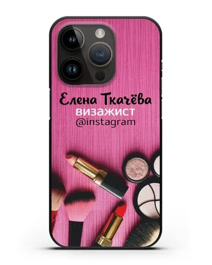 Чехол с изображением Визажист с фамилией и профилем инстаграм силиконовый для iPhone 14 Pro