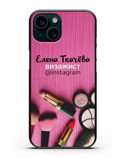 Чехол с изображением Визажист с фамилией и профилем инстаграм силиконовый для iPhone 15