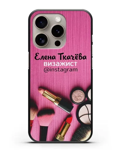 Чехол с изображением Визажист с фамилией и профилем инстаграм силиконовый для iPhone 15 Pro