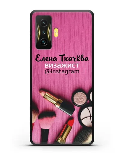 Чехол с изображением Визажист с фамилией и профилем инстаграм силиконовый для Xiaomi Poco F4 GT