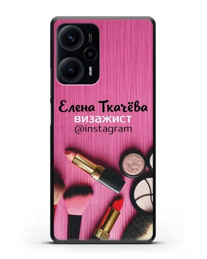 Чехол с изображением Визажист с фамилией и профилем инстаграм силиконовый для Xiaomi Poco F5