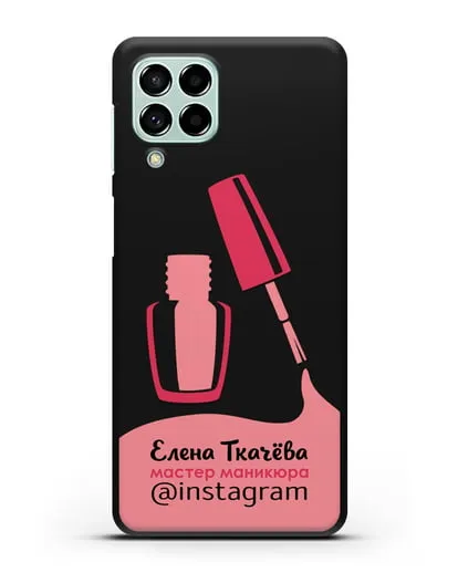 Чехол визитка Мастер маникюра с фамилией и инстаграм розовый цвет силиконовый для Samsung Galaxy M53 [SM-M536]