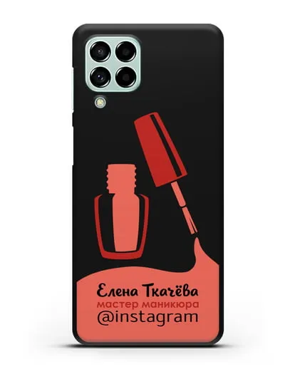 Чехол визитка Мастер маникюра с фамилией и инстаграм красный цвет силиконовый для Samsung Galaxy M53 [SM-M536]