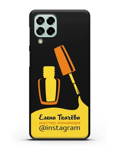 Чехол визитка Мастер маникюра с фамилией и инстаграм желтый цвет силиконовый для Samsung Galaxy M53 [SM-M536]