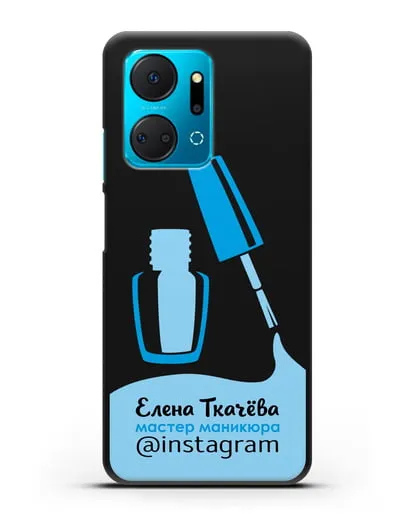 Чехол визитка Мастер маникюра с фамилией и инстаграм синий цвет силиконовый для Honor X7a Plus